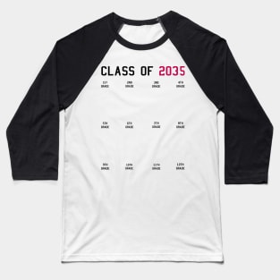 Class of 2035 Grow with Me Graduation First Day Handprints Baseball T-Shirt